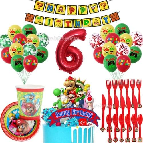 Super Mario Birthday Party Supplies Baby Shower Disposable Tableware Set Cup Plates Gift Bag Number Balloon Kid Party Decoration