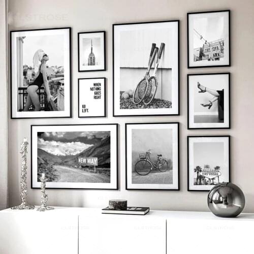Black White Nordic Vintage Poster Lady Las Vegas Venice Road tennis Wall Art Print Canvas Painting Decor Picture For Living Room