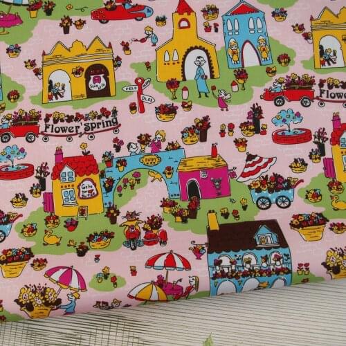 70cmx50cm PVC coated waterproof fabric - Castle, Umbrella, car, flower, animal on light pink background (123A)
