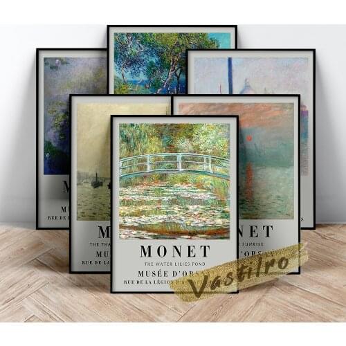 Claude Monet Exhibition Museum Poster, Impression Sunrise Canvas Painting, The Water Lily Pond Prints, Monet Scenery Wall Art