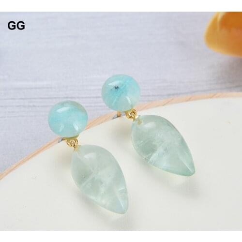 GuaiGuai Jewelry 1.4" Prehnite Teardrop Green Amethyst Prasiolite Amazonite Drop Stud Earrings
