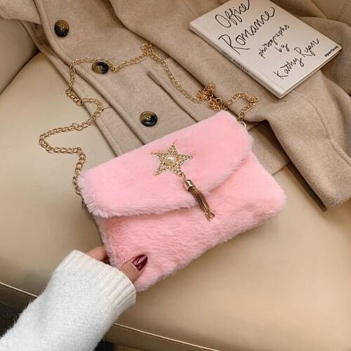 Hairy women small messenger bag winter brand female shoulder bag business handle bag new discount girl lipstick bags 2019
