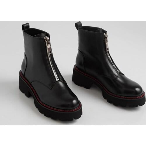 Women Boots Genuine Leather Boots Black Martens Boots For Women Ankle Boots Dr Motorcycle Shoes Thick Heel Platform Winter Shoes