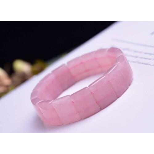 Genuiene Natural Pink Rose Quartz Gemstone Women Bracelet Bangle 16x12mm Rectangle Beads Men Fashion Best AAAAA