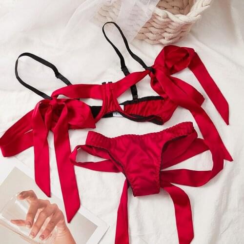 Wriufred Autumn and winter sexy lingerie hot temptation lace thin ladies bra set female red underwire hollow out bralette