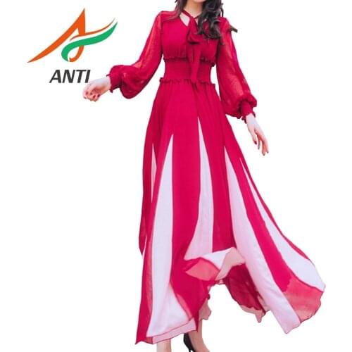 ANTI Fast Shipping Red Evening Dress Long Sleeve 2019 Vestido De Festa Flexible Sashes A-Line Floor-Length Evening Gowns Custom