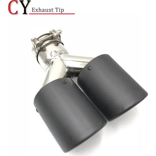 1 Piece Stainless Steel Car Double Exhaust Tip Tailpipe For Universal Matte Carbon Fiber Exhaust Muffler Pipe