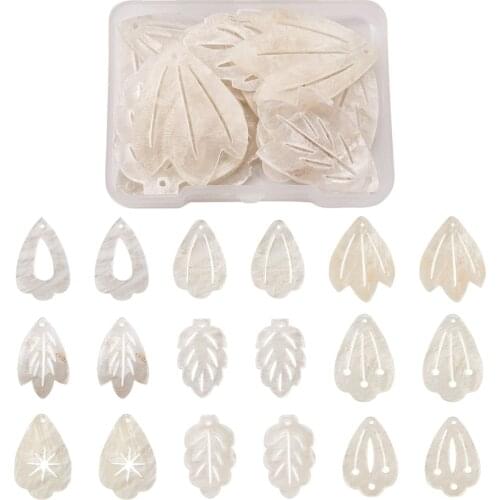 18Pcs/Box Natural Pearl Shell Leaf Shapes Pendants Hollow Out Charms For Necklace Bracelet Earring Dangle Jewelry Making
