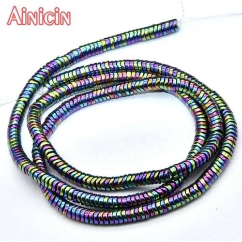 1x3mm Round Coin Wave Hematite Spacer Beads Rainbow Gold Silver