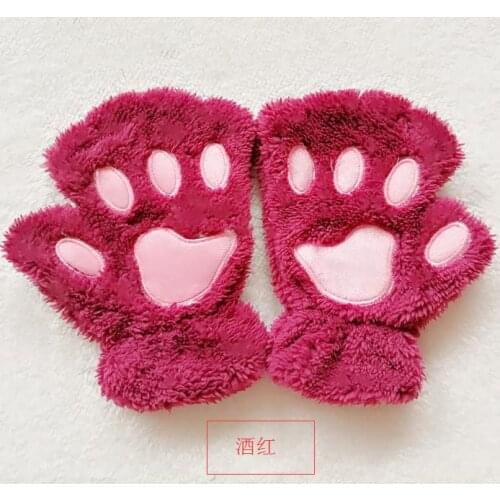 250pair/lot Fluffy Bear/Cat Plush Paw/Claw Glove soft toweling ladys half covered gloves/animal paw gloves