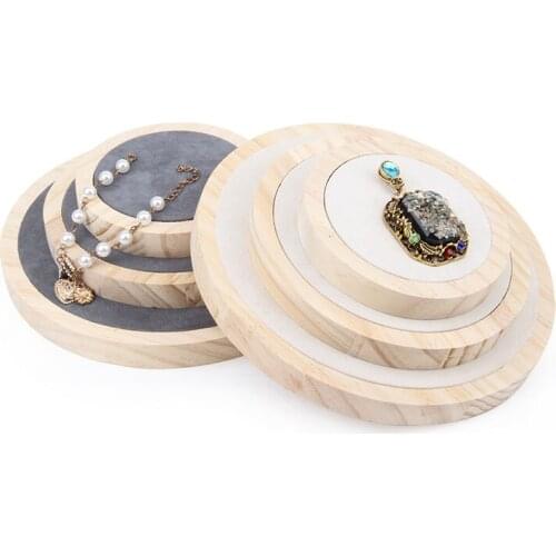 TONVIC White/Dark Gray Wood Circular Necklace Chain Earring Bracelet Display Stand Jewelry Holder 3pcs In 1set