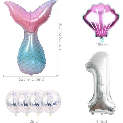 32inch Number Foil Balloon Kids Birthday Party Decorations Baby Shower Decor Helium Globos Mermaid Party Balloons