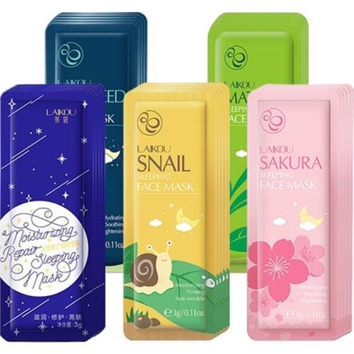 5pcs/set Moisturizing Sleeping Mask Snail Seaweed Anti Wrinkle Hydrating Nourishing Whitening Cream Facial Skin Care Mask Cream