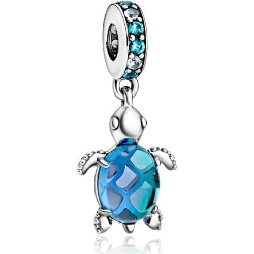 5PCS Silver Plated Blue Enamel Sea Turtle Charm Zinc Alloy Pendants Fit Original Bracelets Necklaces Women DIY Jewelry Making
