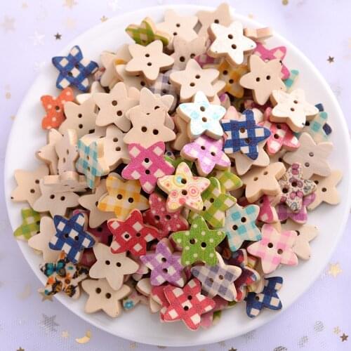 50Pcs Pentagram Lattice Pattern Wooden Buttons For Baby Kids Clothes 2 Holes Sewing Buttons Scrapbooking Garment DIY Accessories