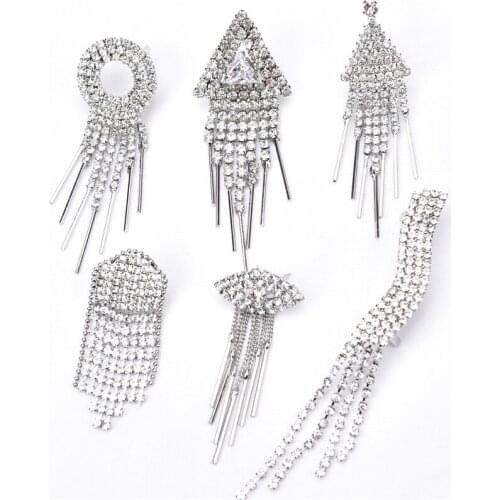 6style tassel Flower Shape pin button Rhinestone chain Setting silver Back Fancy Stone Rhinestone applique Buttons For bag shoe
