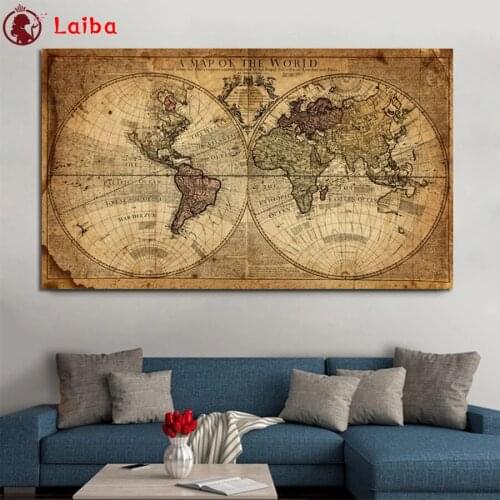 5D DIY Diamond Painting Abstract art, retro world map Hot selling home art cross stitch full squareround diamond embroidery