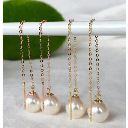 Noble jewelry natural 8-9mm Freshwater White pearl earring 18k gold