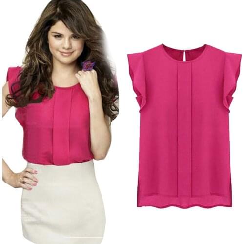 Hot Sale Blouse Women tops Ladies Casual Loose Chiffon Short Tulip Sleeve Blouse Shirt Tops Feminine Clothing рубашка женская