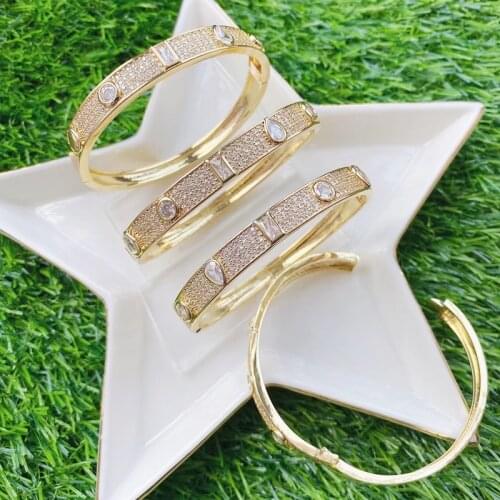 3Pcs New design zircon Gold color bangles Crystal style stone bangle fashion jewelry for women Women bangle51682