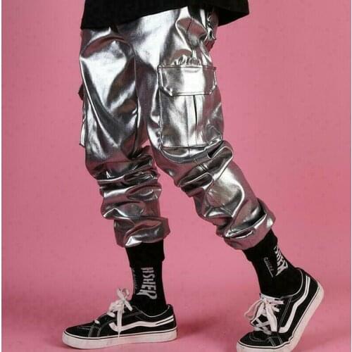 Mens Glossy Harem Pants Nightclub Trousers Hip Hop Dance Shiny Multi-pocket New