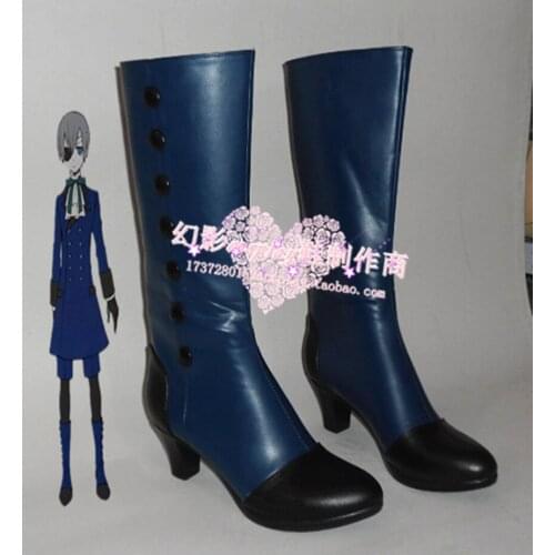Black Butler Ciel Phantomhive Blue Halloween Long Cosplay Shoes Boots H016