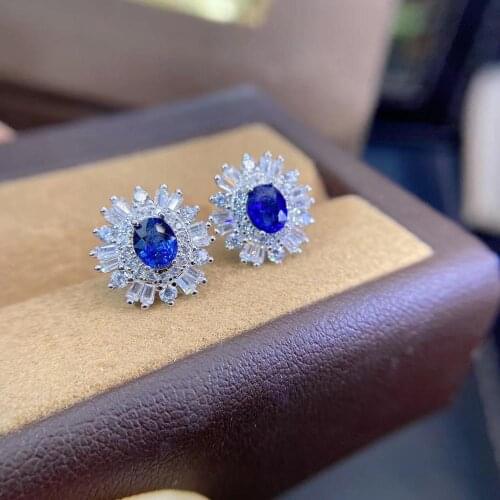 Elegant Gift For Your Girl Friend 100% New Sapphire Earring Natural And Real 925 Sterling Silver Sapphire Earring