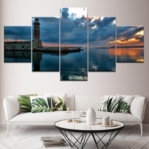 Canvas Painting light house at sunset landscape 5 Pieces Wall Art Painting Modular Wallpapers Poster Print Home Decor