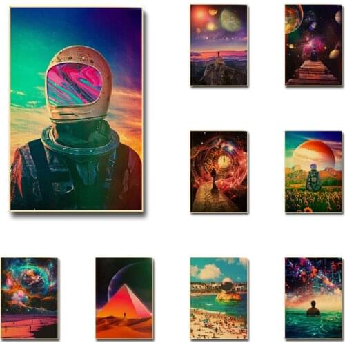 Astronaut Space Dreaming Printed Painting Pictures Vintage Kraft Paper Poster Wall Stickers Home Room Decor Painting