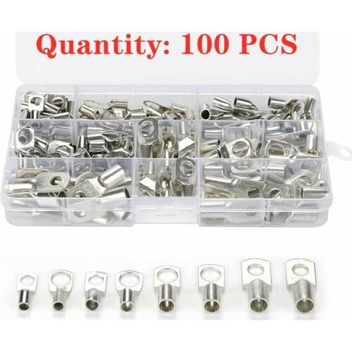 170/100/60Pcs Assortment SC Bare Tinned Copper Lug Terminals Ring Seal Wire Connectors Bare Cable Crimped/Soldered Terminal Kit