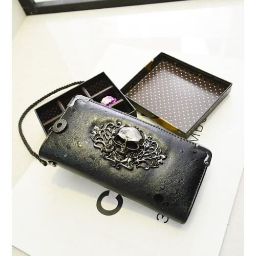 Vintage Skull Leather Wallet Purse Women Lady Girl Long Hand Bag Purse Zipper Clutch Wallets iphone holder Bag free drop shipp