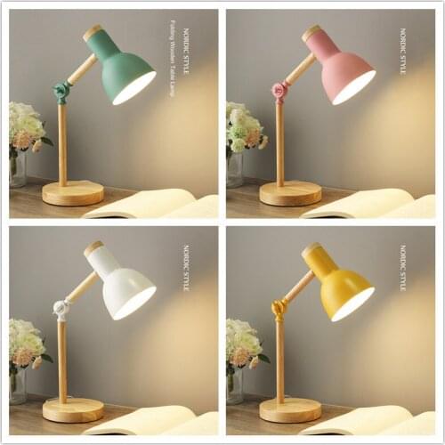 Creative Macaron Wooden Desk Lamp LED Iron Folding Simple Lamp Eye Protection Reading Table Lamp Living Room Bedroom Home Decor