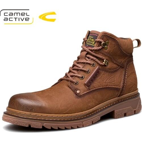 Camel Active New High-top Tooling Men Boots Genuine Leather Brown Trend Wild England Outdoor Winter Shoes Men zapatos de hombre