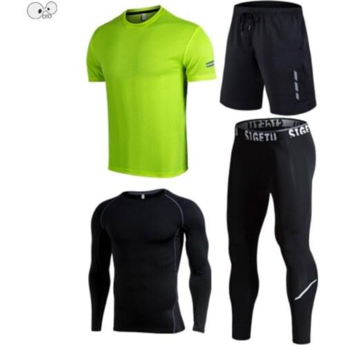 Plus Size 5XL 6XL 4 Pcs/Set Mens Sport Suit Gym Fitness Quick Dry Clothing Running Jogging Sportswear Workout Tights Tracksuit