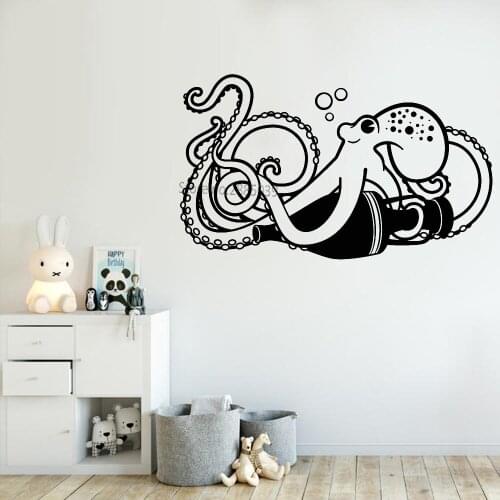 New Design Octopus Marine life Wall Decal For Kids Room Murals Decor Cute Vinyl Vinilos Paredes Family Wall Sticker Animal LC923