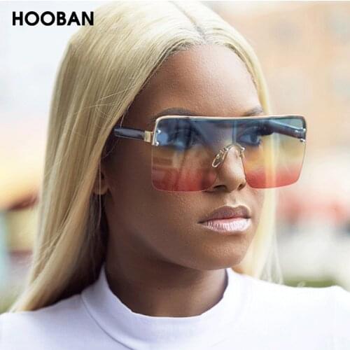 HOOBAN Fashion Oversized Square Sunglasses Women Vintage Flat Top Sun Glasses Female Luxury Rainbow Color Ladies Eyewear UV400