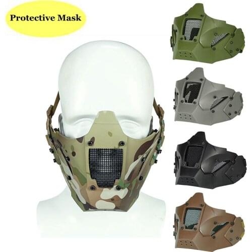 Hunting Protective Mask Half Face Breathable Military Tactical Mask Airsoft Paintball CS Combat Face Mask with Helmet Connector