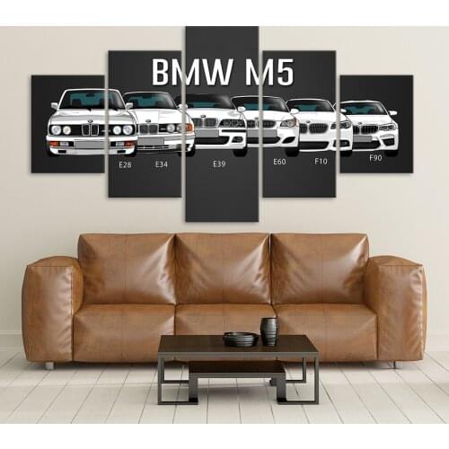 Canvas Printed Poster Home Decor 5 Pieces HD Bmw M3 M5 White Sport Car Paintings Wall Art Pictures Living Room Modular Framed