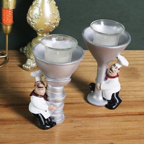 Chef Holding Wine Cup Bowl Candlestick Creative Home Decoration Western Restaurant Coffee Shop Resin Crafts Candle Holders