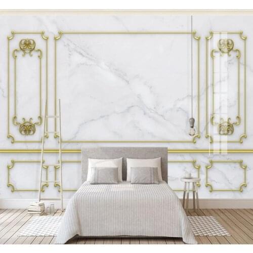 European Style Luxury Mural 3D Relief Plaster Golden Lattice Marble Wall Painting Living Room Bedroom TV Background Wall Paper