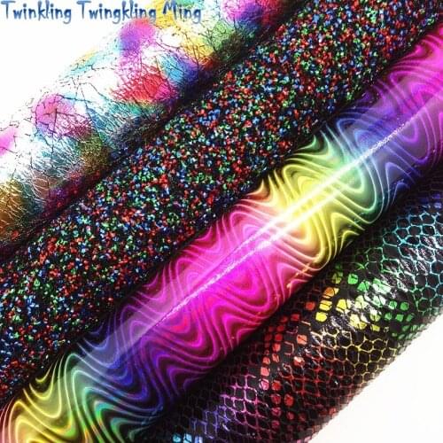 Christmas Glitter leather, Rainbow Faux Leather, Metallic Snake Synthetic Leather For Bow A4 21x29CM Twinkling Ming KM254