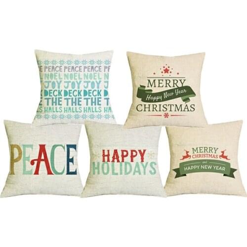 C06090 Merry Christmas Decorative Throuw Pillowcases Xmas Wishes Typography Print Cushion Cover Home Decor for Gift