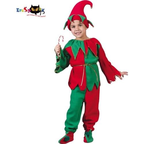 Eraspooky 2018 Christmas Elf Cosplay BoysChristmas Costumes for Kids Santa Claus Girl Carnival Party Fancy Dress Elf Hat Outfit