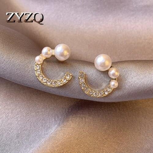 ZYZQ Imitation Pearls C-Shape Round Hoop Earrings 2020 Hot Sale Geometry Letter Circle Earring For Women Wedding Party Jewelry