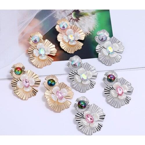 Gold Silver Drop Earrings For Women Fasion Simple Flower Crystal Earring Girls Jewelry Accessories Dangle Brincos 2021 New