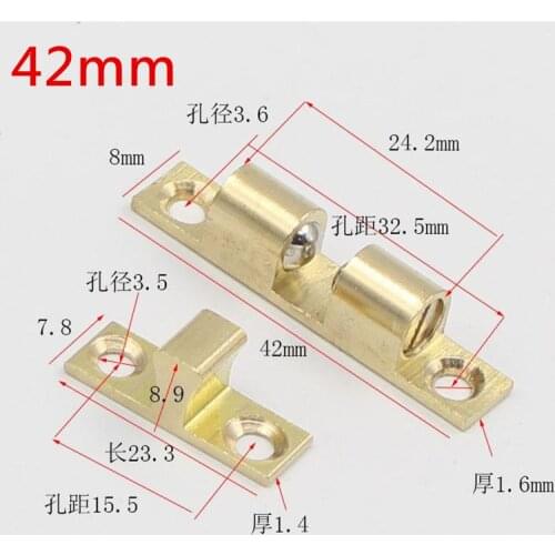 1pc 42mm Pure Copper Cabinet Door Catches Touch Beads Bronze Brass Color Double Ball Latch Clip Lock Hardware Accessories