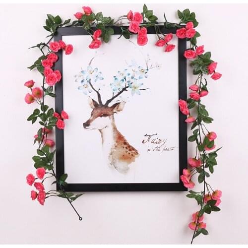 Silk artificial rose vine hanging flowers for wall decoration rattan fake plants leaves garland romantic wedding home decoration