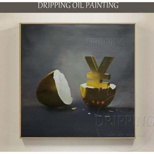 Special Design Hand-painted High Quality Burning Money Oil Painting on Canvas Modern Dollar Born in Egg Oil Painting for Decor