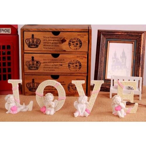 Super Elegant Wedding Decoration Gift Four Angel Love Design Figurine Resin Craft For Couple Home Decor Antique Imitation