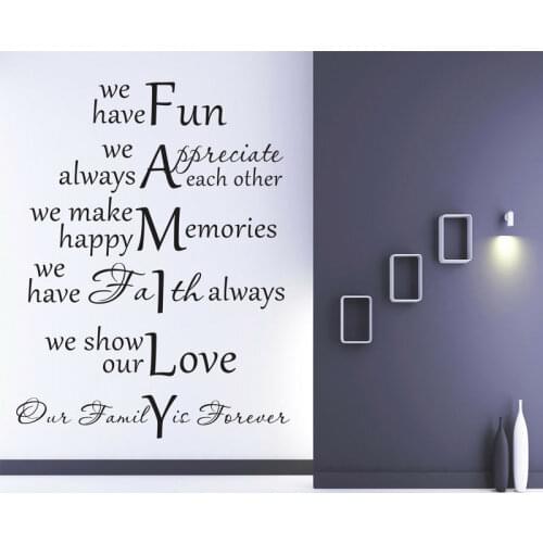 FAMILY Quote Wall Sticker Vinyl Home Decor Living Room Bedroom Interior House Decoration Text Decals Removable Wallpaper 4144